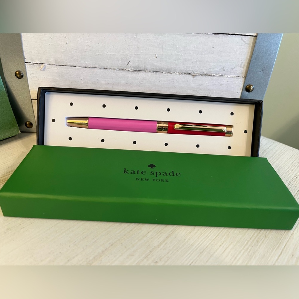 Kate Spade Red & Pink Color-block Ballpoint Pen in Gift Box NWT - Picture 5 of 8